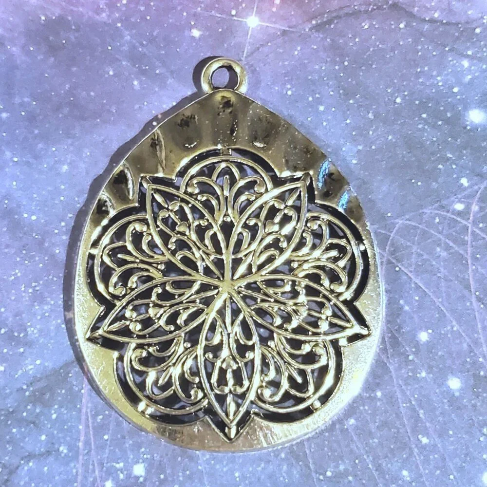 Vintage Y2K Antique Silver Moroccan Arabesque Cutout Flower 69x47mm Teardrop Pen